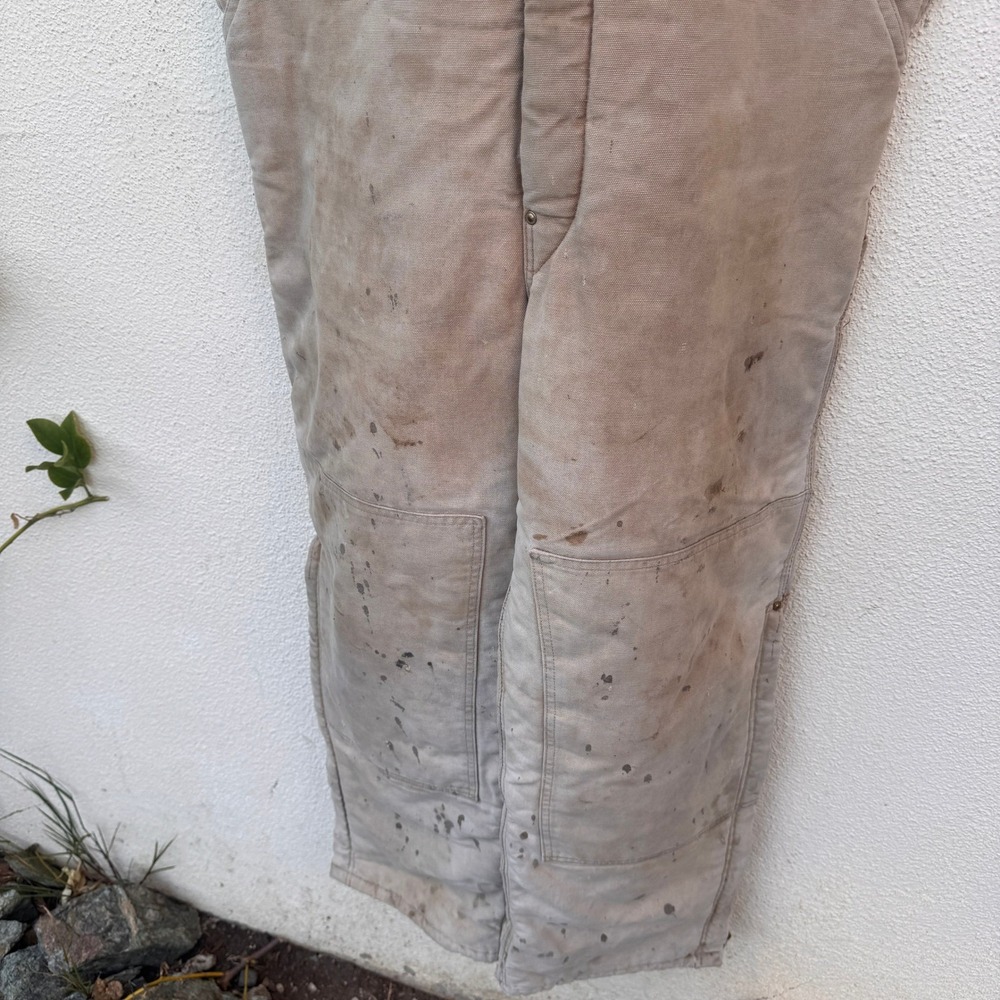 Carhartt Mens Distressed Quilt Lined Duck Canvas Bib Overalls Tan R02 40x29 - Picture 11 of 11